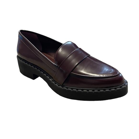 Vince Camuto Women's Echika Leather Platform Lug Loafers Bordeaux Size 7.5 New - Picture 1 of 11